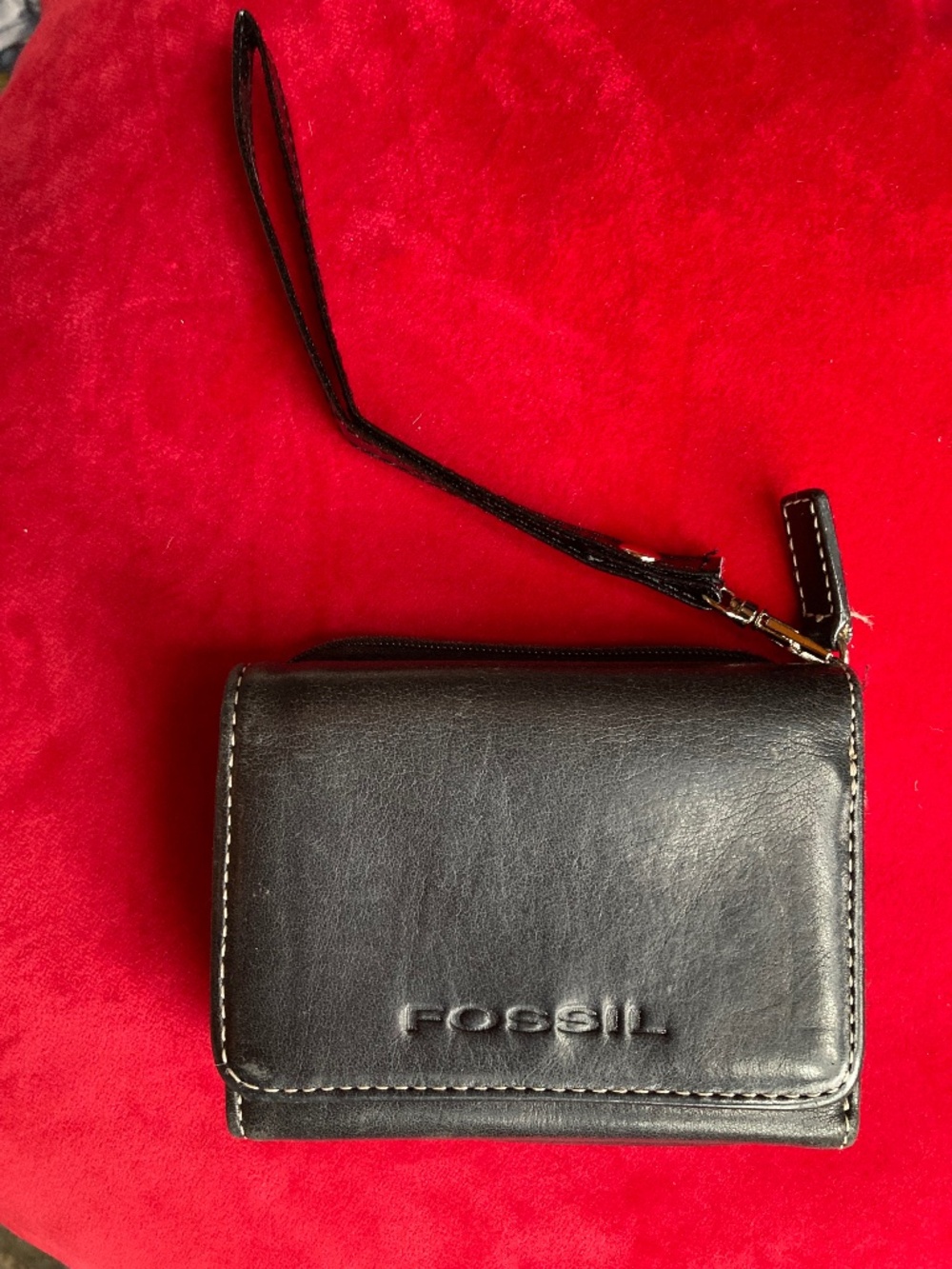 FOSSIL Black Leather Wallet, Tri-Fold